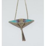 Deco Enamel silver pendant/chain.