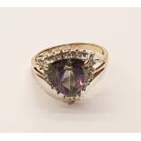 A large Mystic Topaz accent diamond 9ct gold ring, Size P 1/2.