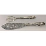 A Victorian pair of solid silver fish fork and slice , by John gammage