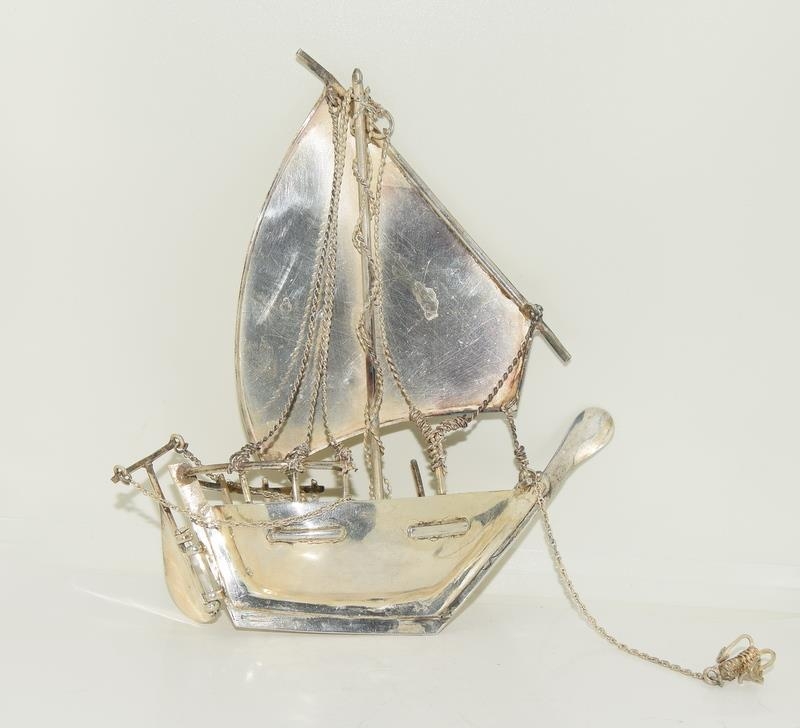 Silver model of an Egyptian sailing barge 14cm tall 84gm - Bild 4 aus 9