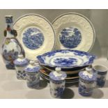 A collection of oriental chinaware to include Wedgwood plates.