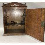 Vintage oak wall mounted smokers cabinet c/w pipes