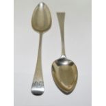 Matched Pair Georgian rat tail silver serving spoons London 1828