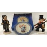 Pair vintage Goebel chimney sweep figures and a Goebel plate