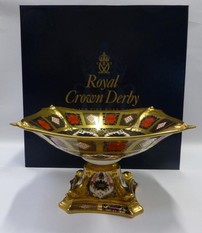 Royal Crown Derby Old Imari large dolphin footed centrepiece. 14.5cm tall x 27cm across. In original