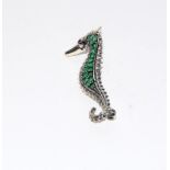 A silver and plique a jour sea horse brooch pendant with Ruby Eyes.