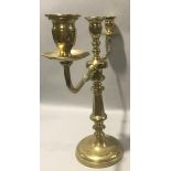 Large brass two arm candelabra together with brass desk bell, fish pin dish and inkwell (4).