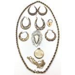 Collection of costume jewellery to include a gold rope chain etc