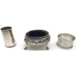 Silver hallmarked walking cane top together with silver hallmarked napkin ring and silver hallmarked
