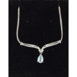 9ct white gold diamond and aquamarine necklace