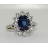 An impressive 18ct white gold sapphire and diamond ring of 3.1cts, Size L