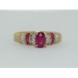 9ct gold ladies diamond and ruby ring size N