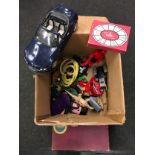 Box of toys, linen Girl Guides items etc.