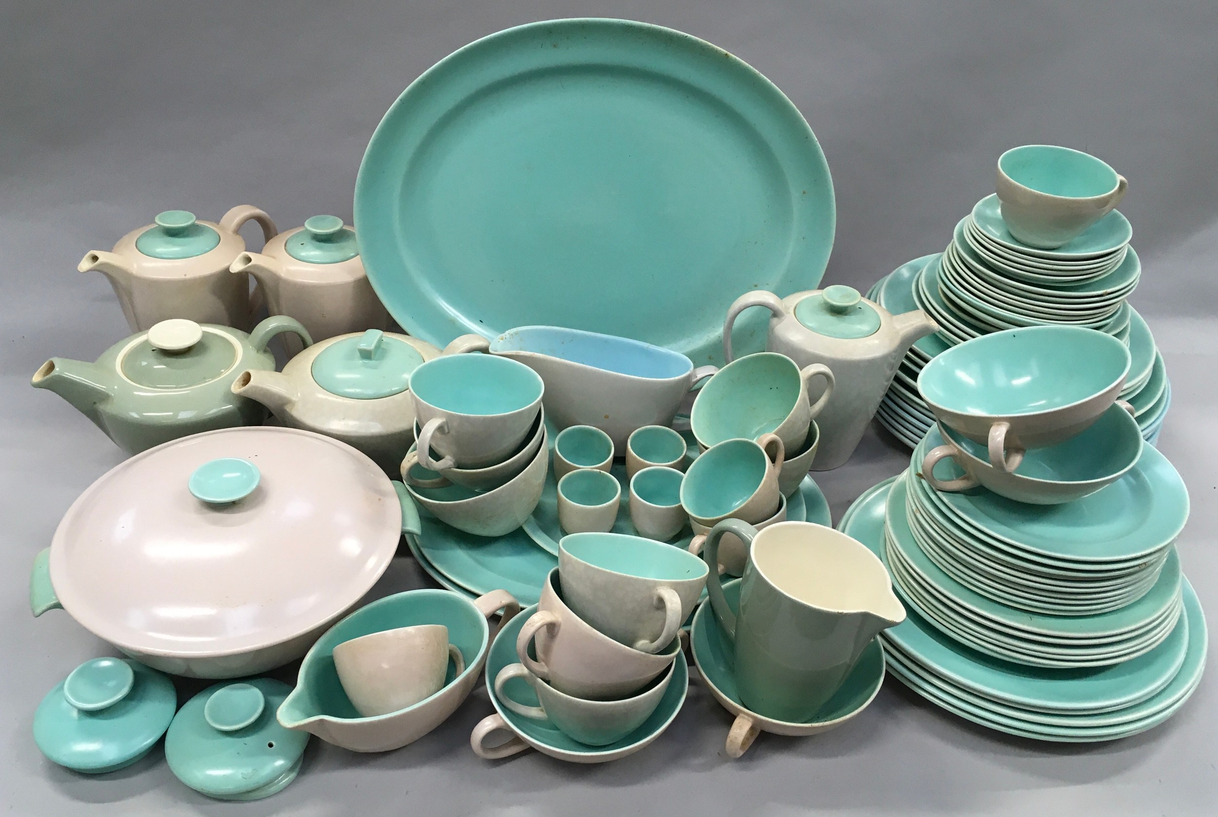 Poole Pottery large collection of "Twintone" dinnerware approx 60-70 pieces.