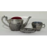 Collectible pin cushions in the form of a Tea Pot and Cup and saucer