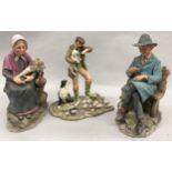 Capodimonte figure of an elderly lady, farmer with dog feeding sheep and an old man with a pipe (3).