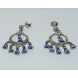 9ct white gold diamond and tanzanite drop earrings