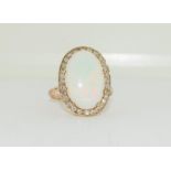 Vintage large 18mm x 12mm opal and 1 carat diamond gold ring, Size W