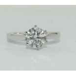 A substantial 18ct white gold single stone diamond ring of 1.3cts approx., Size T