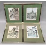 Collection of four framed prints of local scenes to include Salisbury High Street, Lymington etc.