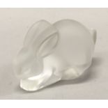 Signed Lalique frosted glass rabbit paperweight approx 3" across