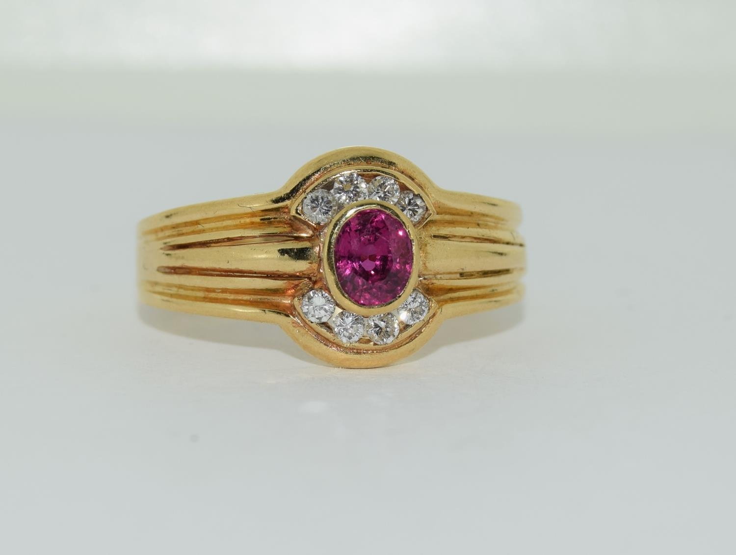 An 18ct gold ring with oval ruby and diamond, Size Q - Image 4 of 4