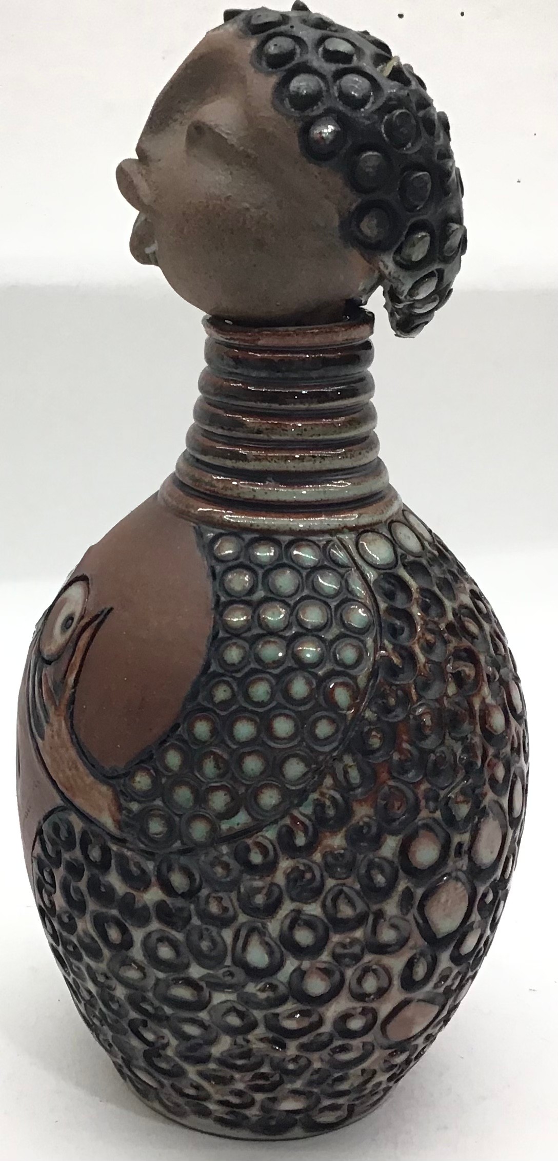 Poole Pottery interest Guy Sydenham unusual decanter & stopper depicting tribal figure of a woman, - Image 3 of 6