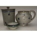 Poole Pottery Carter & Co lidded pot 4" high, together with a jug and a small salt, all marked &