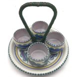 Poole Pottery FK pattern egg cup set with wicker/metal handle.