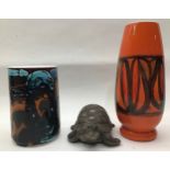 Poole Pottery shape 83 Delphis Vase together with shape 15 vase and a Barbara Linley Adams stoneware