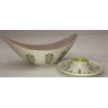 Poole Pottery Freeform PK pattern boat shaped small vase together with a small freeform egg cup (2)