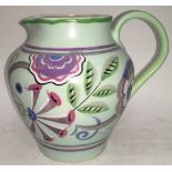 Poole Pottery shape 603 UN pattern pastel green jug 5.4" high, fully marked & signed to base.