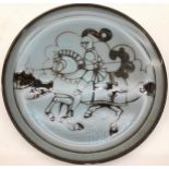 Poole Pottery unusual Aegean 12.5" charger depicting a Knight on horseback, fully marked & signed to