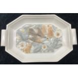 Poole Pottery shape 486 tray depicting a bird in foliage with picotee glazes 12.25"