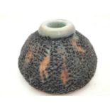 Poole Pottery interest Guy Sydenham red slip sea urchin style vase 5" dia, 3" high, fully marked &