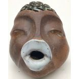 Poole Pottery interest Guy Sydenham wall hanging face mask with white lips, fully marked.