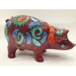 Poole Pottery interest large Anita Harris Studio Pig 13" long fully marked & signed to base by S