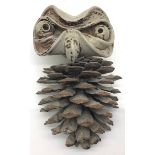 Poole Pottery interest Guy Sydenham very unusual Owl faced wall whanging with fir-cone body, fully