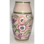 Poole Pottery shape 853 TH pattern pastel pink vase 8.75" high, fully marked & signed to base.