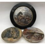 Three Vintage china pot lids decorated with copies of famous pictures including Edwin Landseer?s ?