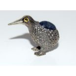 Silver collectable pin cushion of a Kiwi Bird