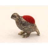 Silver collectable pin cushion of a Partridge