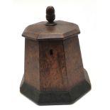 Acorn finial antique oak tea caddy approx 18cm tall.