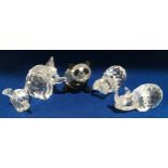 Swarovski silver crystal figures Mother Panda 181080, Large Elephant 015169, large Hippo 015187,