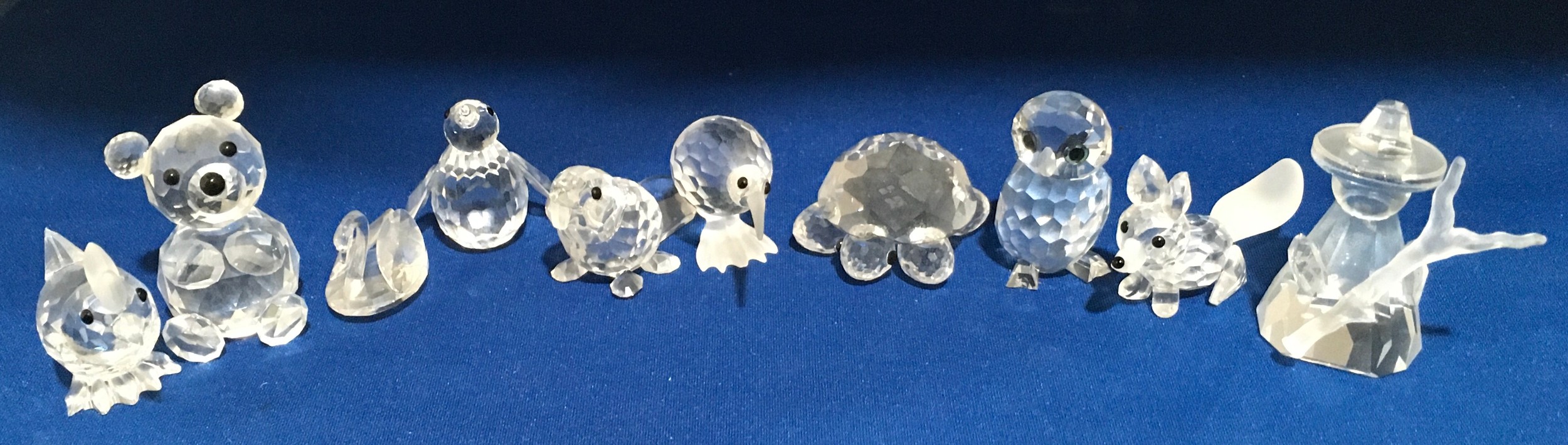 Swarovski silver crystal figures Turtle 01033, Running Fox 014956, Swan 765802700, Baby Beaver