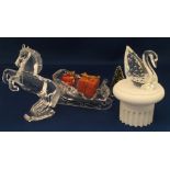 Swarovski silver crystal Santas Sleigh 205165, Rearing Stallion 7612000001, Centuary Swan