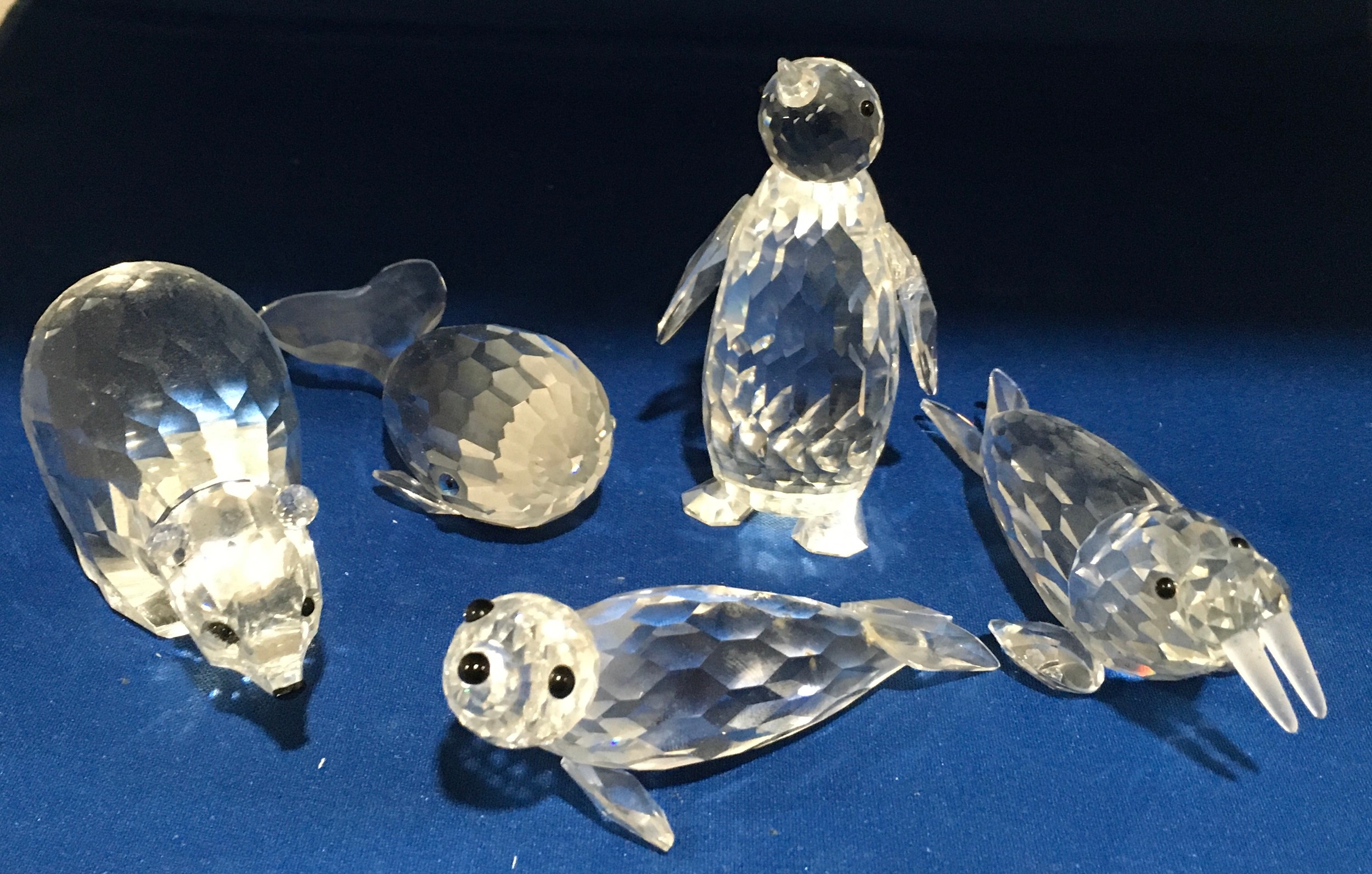 Swarovski silver crystal figures Polar bear 010377, Penguin 7643nr08500, Whale 7628nr080000,