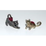 Silver collectable pin cushion of 2 Kittens