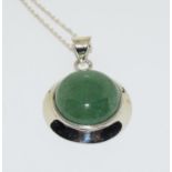 Large green Jade 925 silver pendant. (TR8)