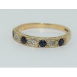 Vintage 9ct gold sapphire and diamond half eternity band ring size R (M11)